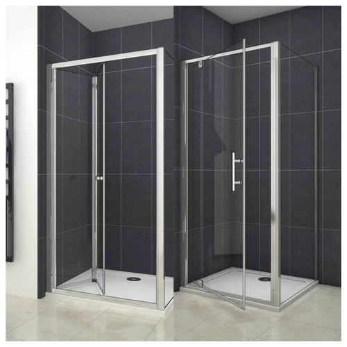 Bi fold Pivot Shower Enclosure Door Glass Screen Walk In Cubicle Panel & Tray