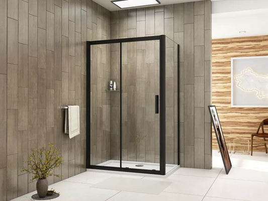Black Frame Sliding Shower Enclosure Door Cubicle SidePanel NANO Glas and Tray