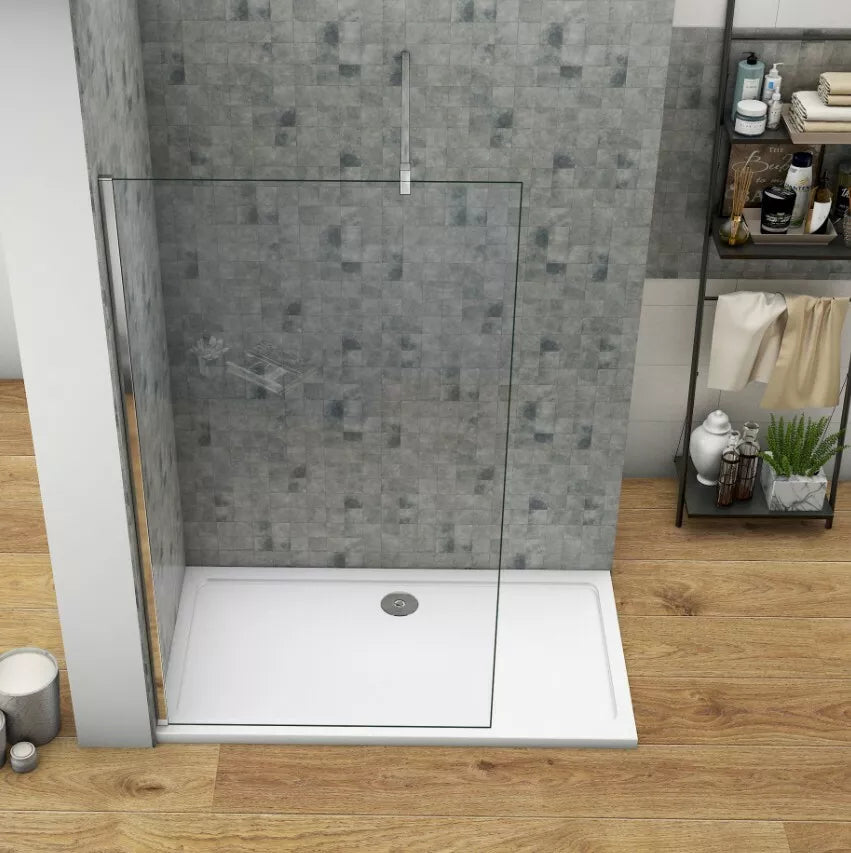 Walk in Wet Room Shower Enclosure Screen Panel Easy Clean Glass Cubicle and Tray